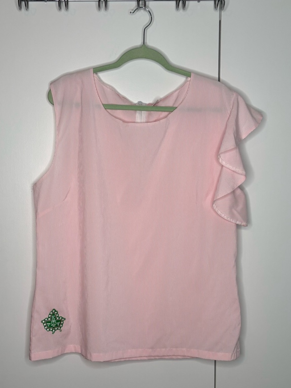 Pink and White Ivy Storehouse Alpha Kappa Alpha Sleeveless ruffle blouse - XL